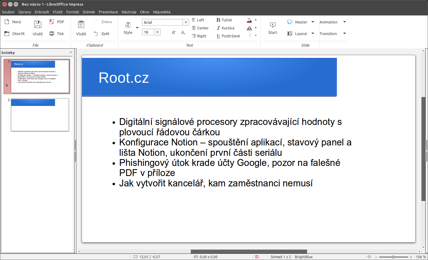 LibreOffice: rozhraní Notebook Bar (contextual)