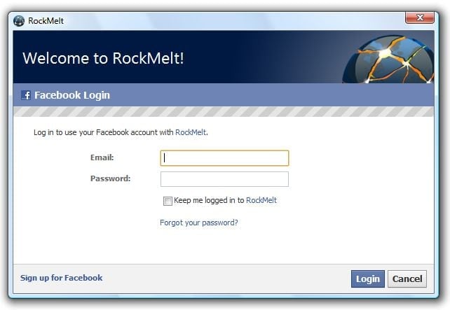 <p>K provozování RockMeltu potřebujete Facebook účet</p>