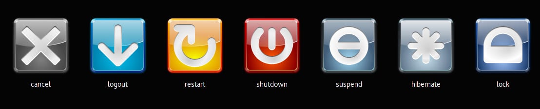 Arch:  zamčení obrazovky, správa sezení, ikony v hlavním menu