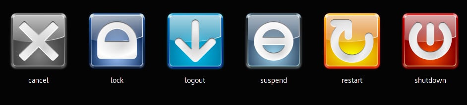 Arch:  zamčení obrazovky, správa sezení, ikony v hlavním menu