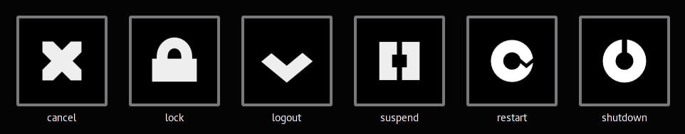 Arch:  zamčení obrazovky, správa sezení, ikony v hlavním menu