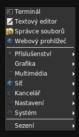 Arch:  zamčení obrazovky, správa sezení, ikony v hlavním menu