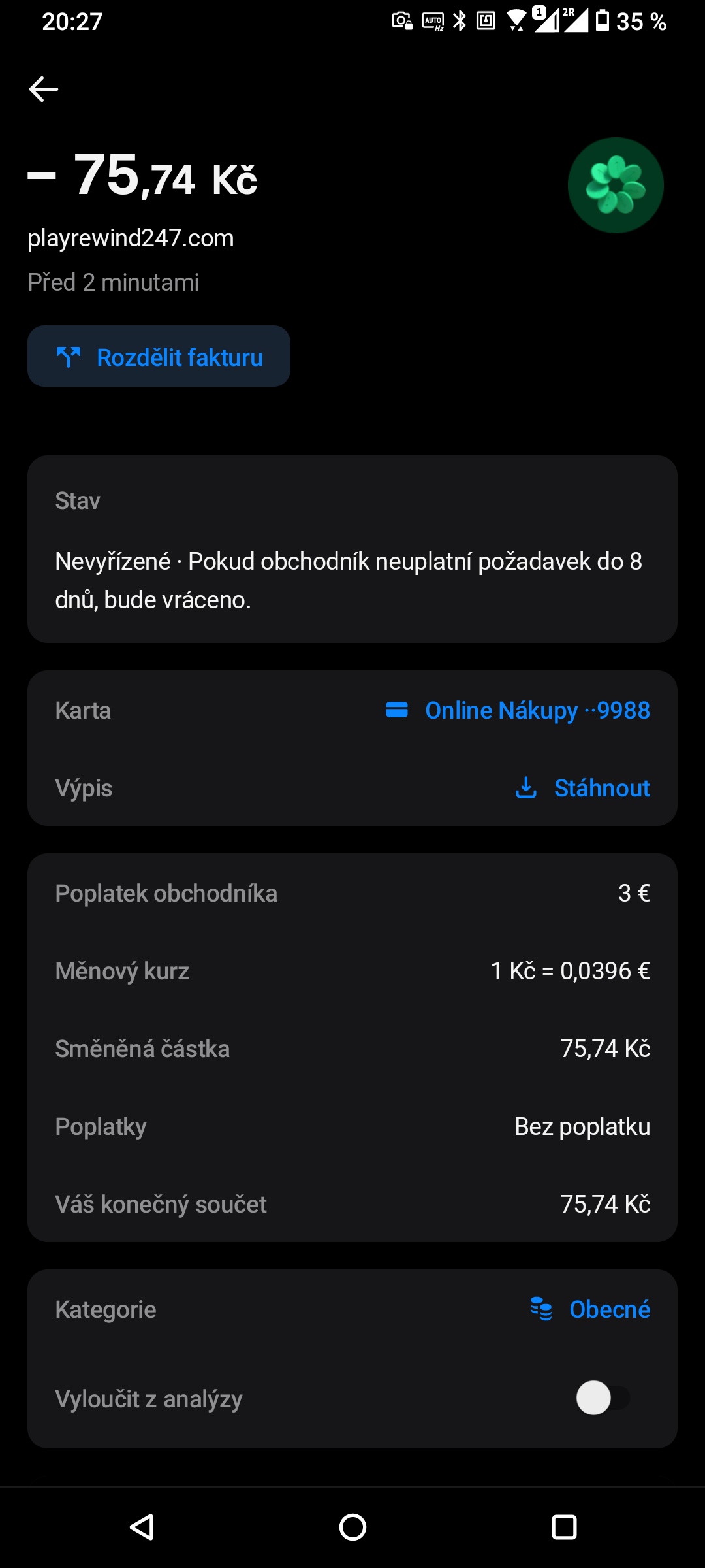 Ta legrace mě vyšla na 75,74 Kč. (17. 11. 2021)