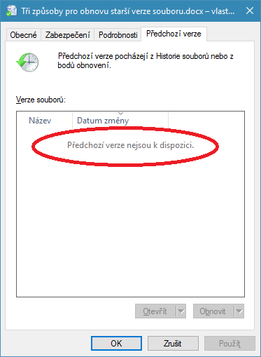 Nástroj Předchozí verze ve Windows