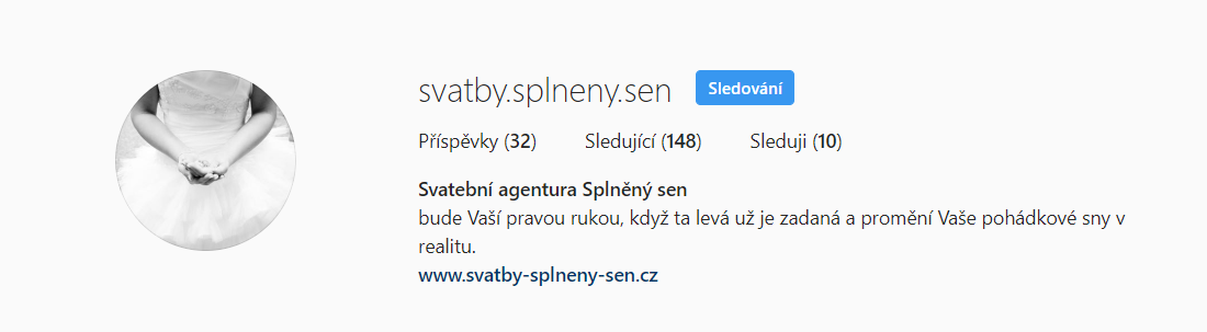 Dobře napsaný popis profilu má Svatební agentura Splněný sen.