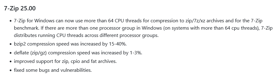 Podpora Processor Groups v 7-Zip 25.0
