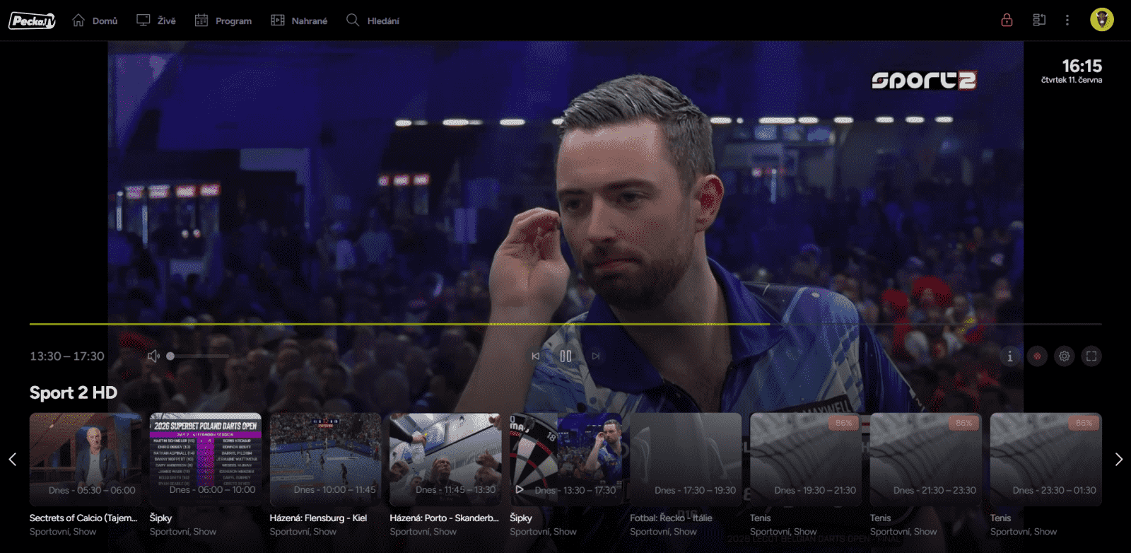 Přehrávač ve službě Pecka.TV