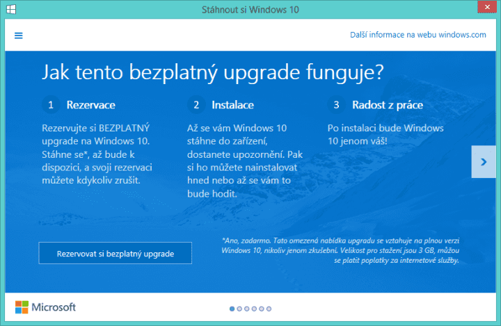 Takhle nabídka vypadala v době před vydáním Windows 10. Upgrade jste mohli rezervovat, zavřením okna jste ale s instalací nesouhlasili