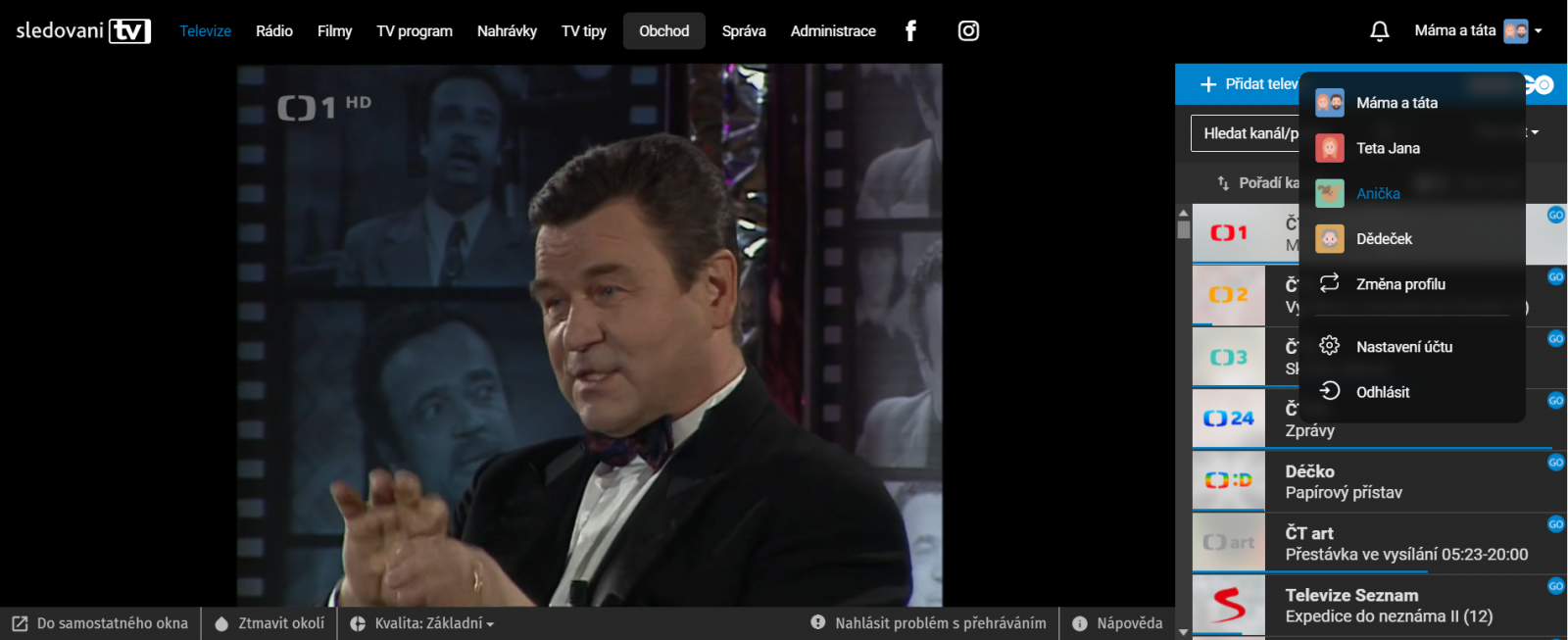 Uživatelské profily na SledováníTV