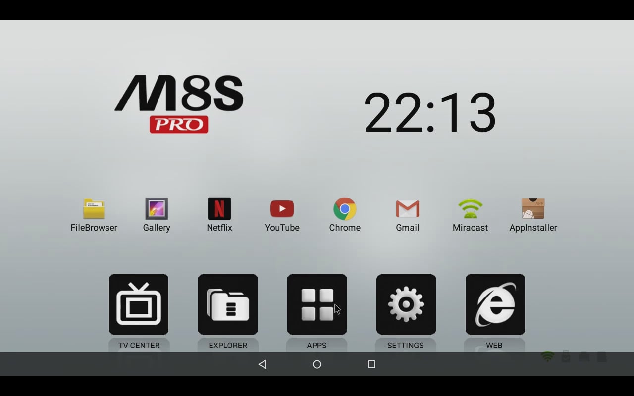 Mecool uživatelské prostředí (úvodní menu a menu aplikací)