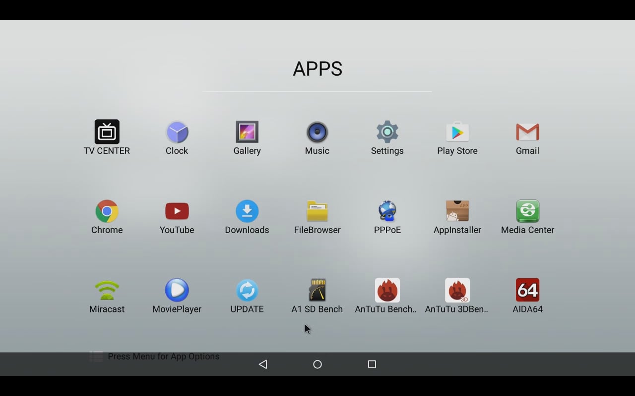 Mecool uživatelské prostředí (úvodní menu a menu aplikací)