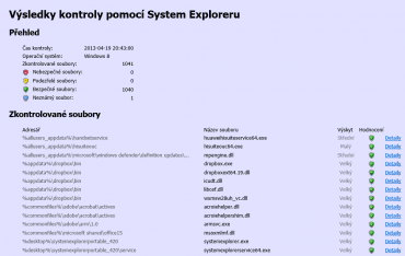 Výsledek bezpečnostní kontroly na webu výrobce, který upozorní na možná rizika