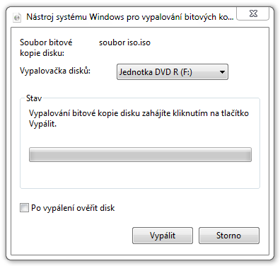 <p>Nástroj systému Windows pro vypalování bitových kopií disků</p>