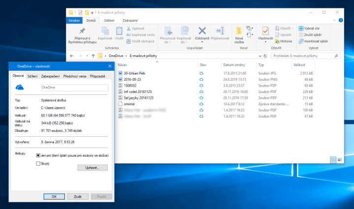 Pokud nemáte stažené žádné soubory, zabírá OneDrive lokálně jen pár stovek kilobajtů
