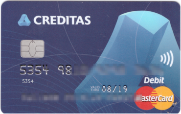 Design debetní karty Záložny Creditas, kterou začala vydávat 15. 8. 2016.