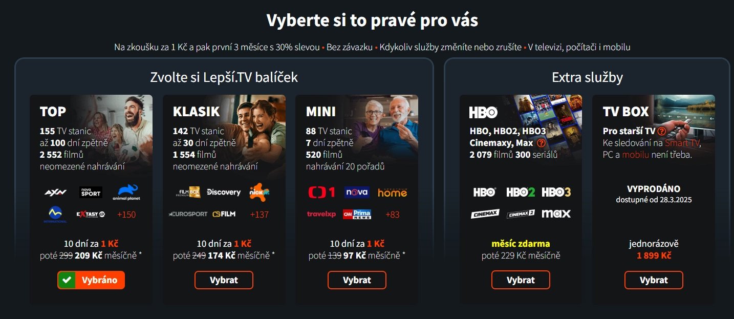 Tarifní nabídka LepšíTV