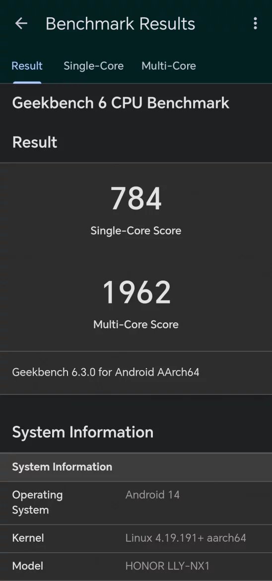 Honor 200 Lite: Geekbench 6