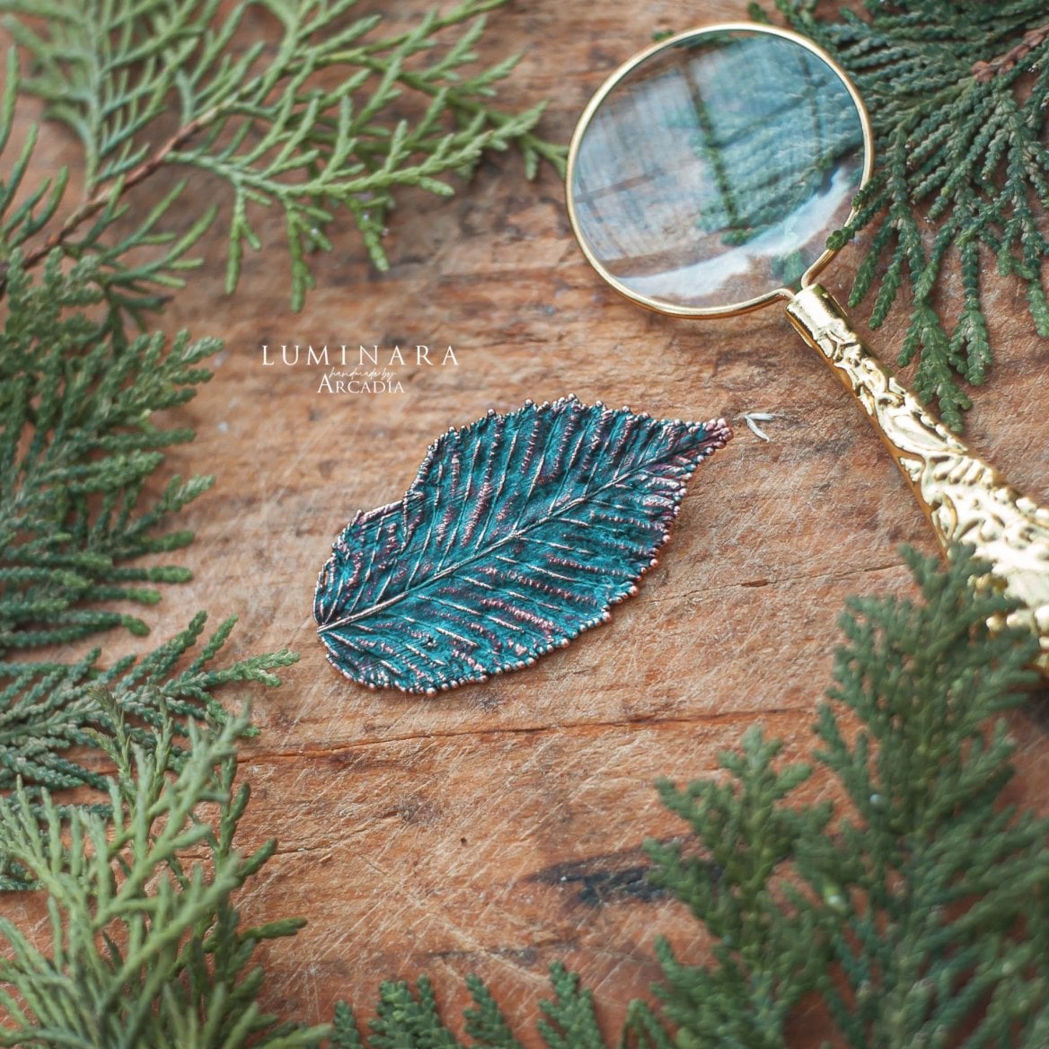 Brož - Modrý lístek jilmu od Arcadia Jewels