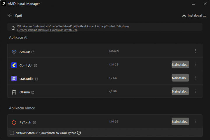 Instalace AMD AI Bundle
