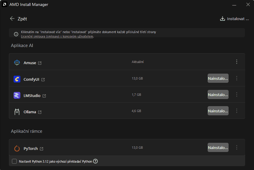 Instalace AMD AI Bundle