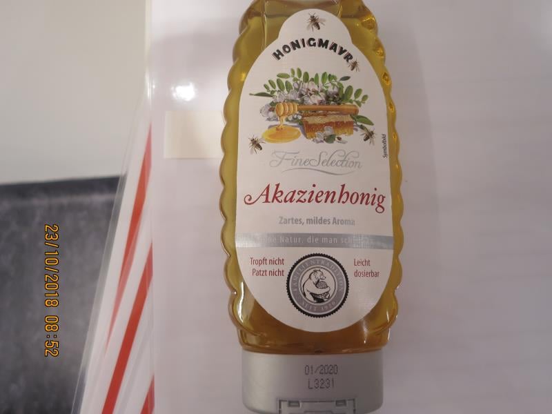 Nejakostní potraviny - HONIGMAYR, Akátový med květový. Aktivita enzymu diastáza byla nižší, než je stanoveno v příslušném právním předpise. Aktivita enzymu klesá například stárnutím medu.