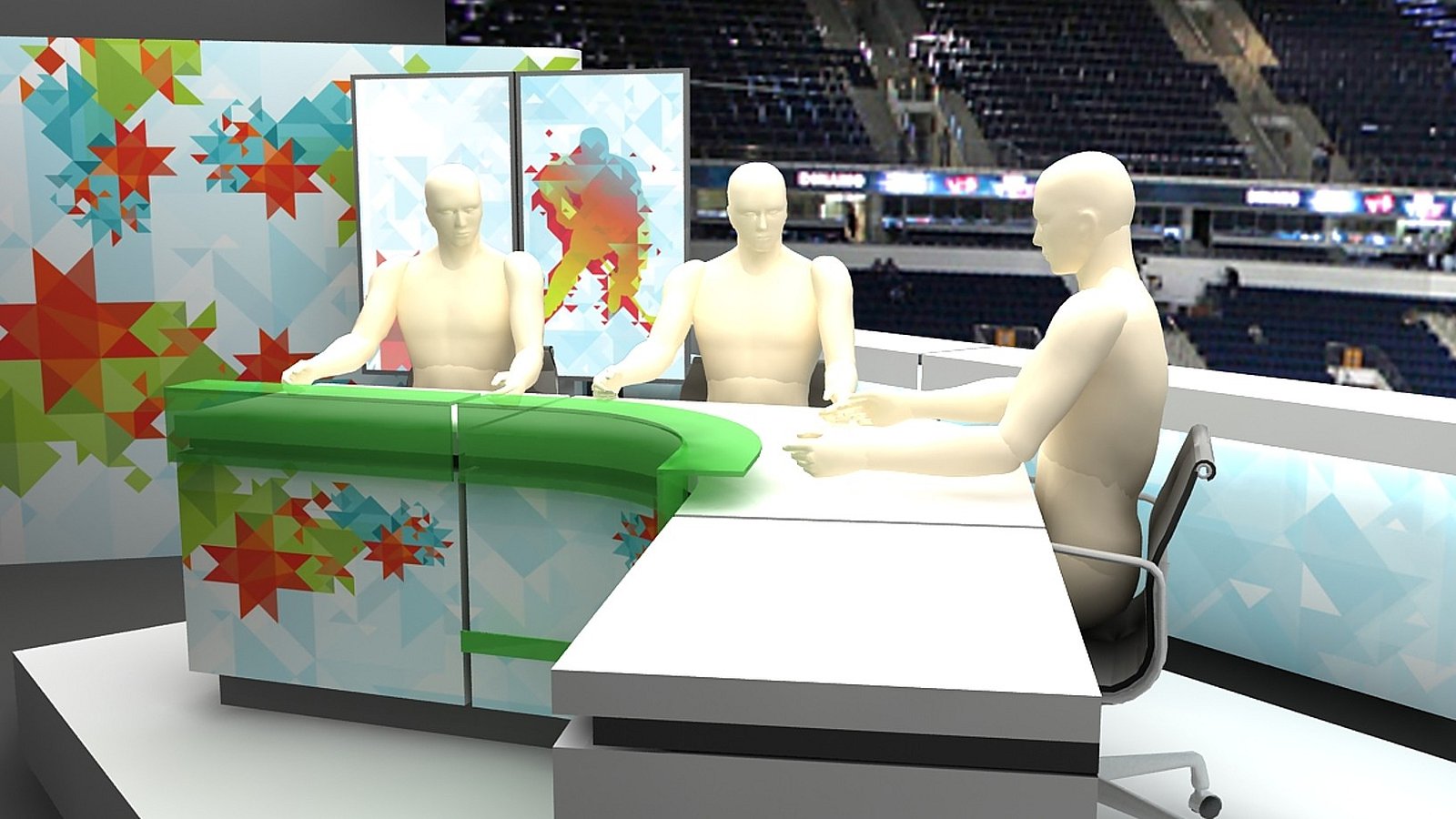 Studio České televize a fotky z výstavby stadionu pro MS Minsk