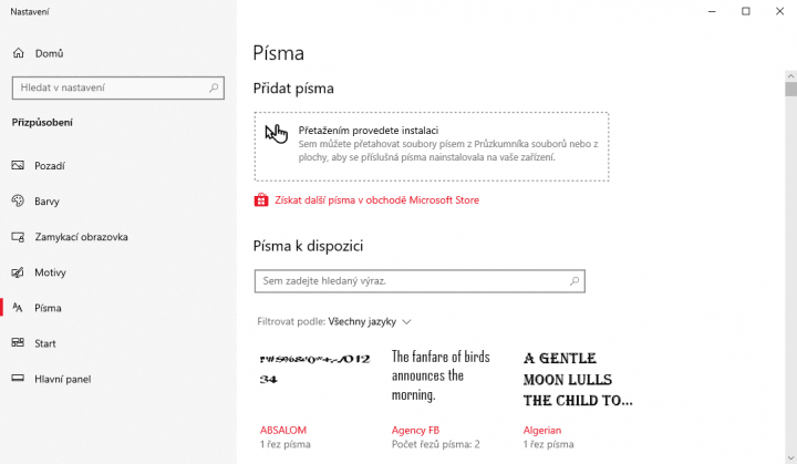 Přehled nainstalovaných fontů v nastavení Windows (obr. 2) (zdroj: Cnews)