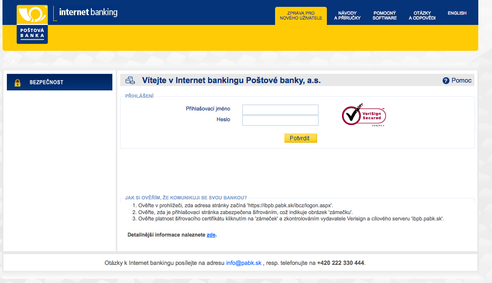 Poštová banka. Internetové bankovnictví. 25.02.2015