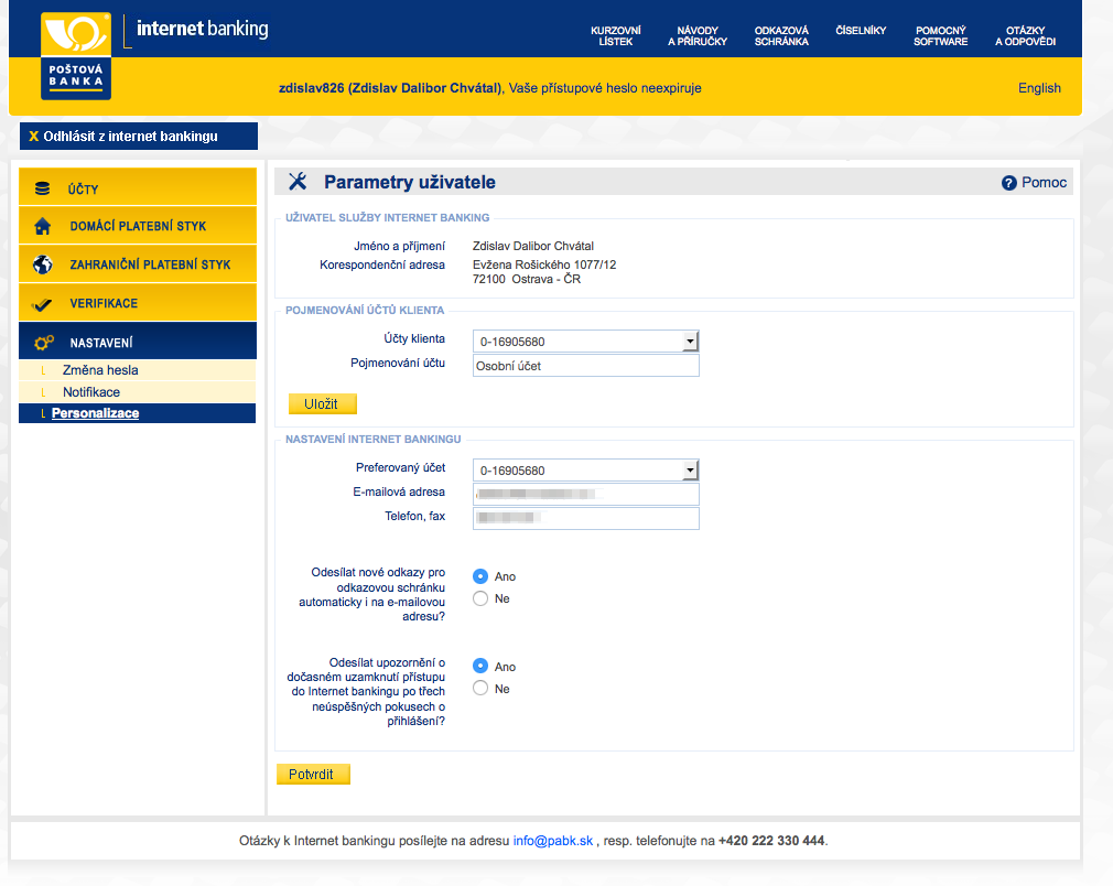 Poštová banka. Internetové bankovnictví. 25.02.2015