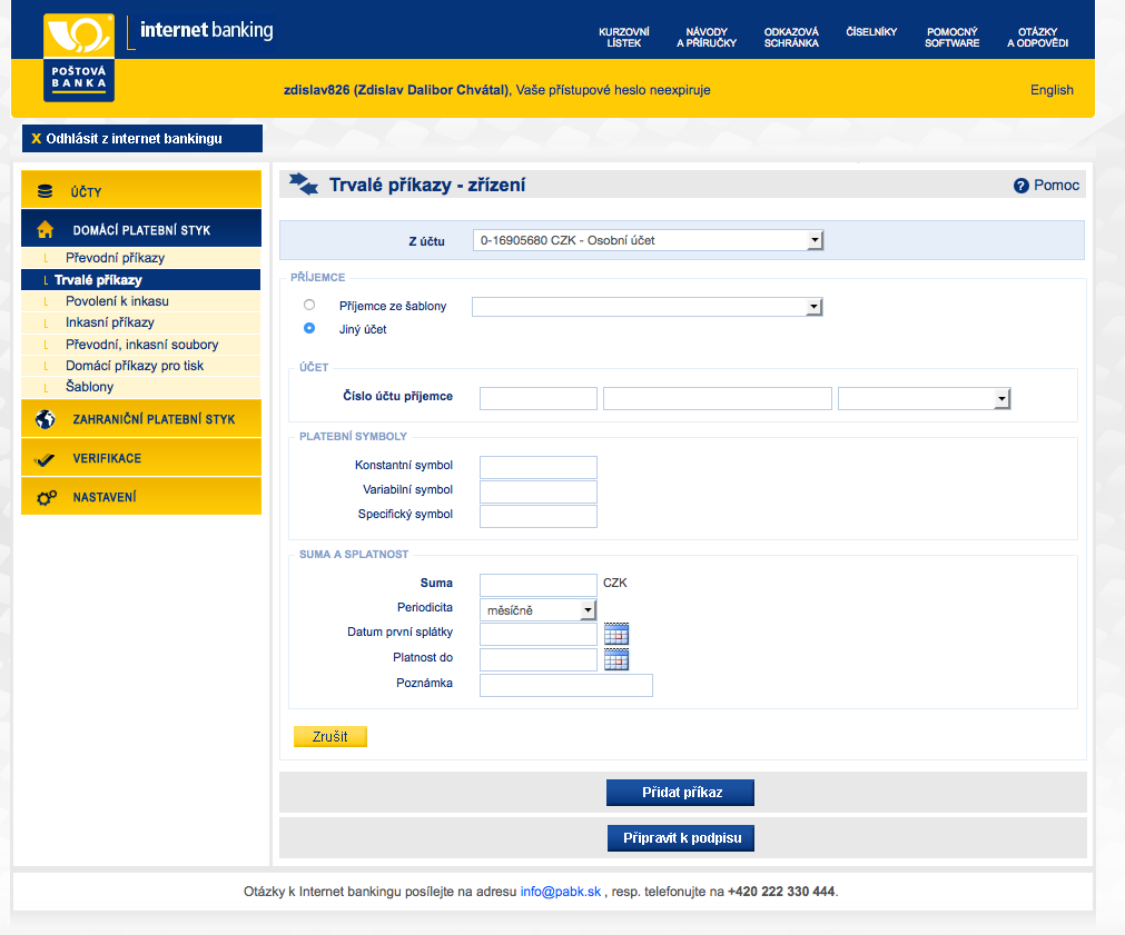 Poštová banka. Internetové bankovnictví. 25.02.2015