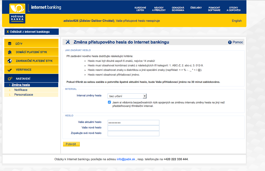 Poštová banka. Internetové bankovnictví. 25.02.2015