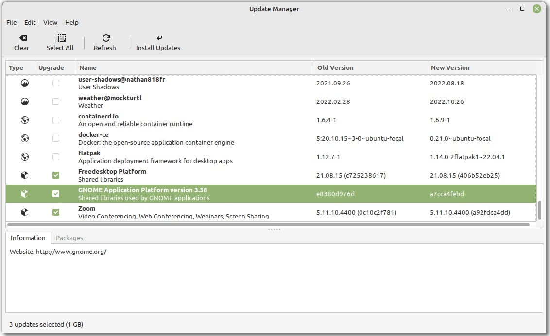 Linux Mint 21 - správce aktualizací