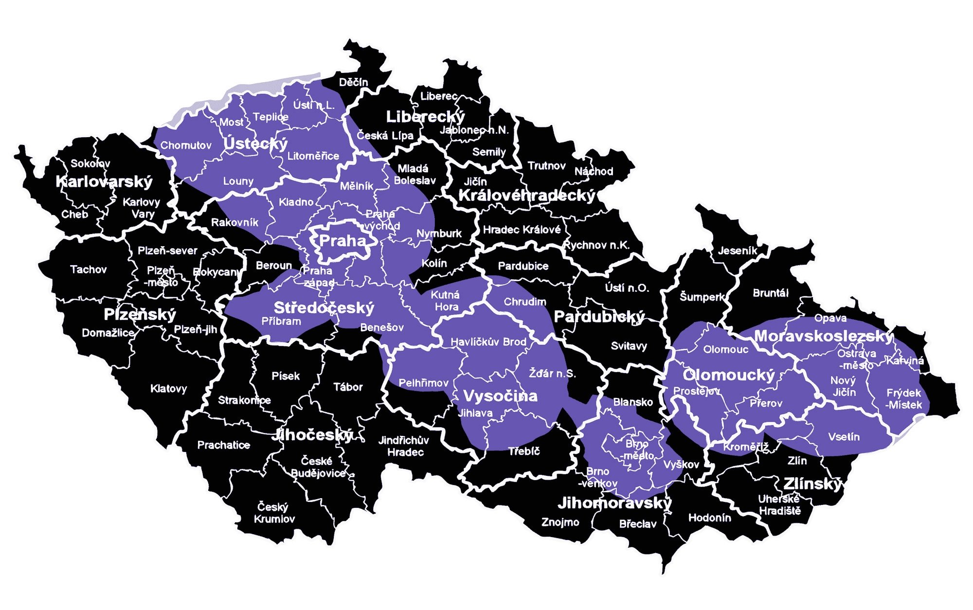 Mapa pokrytí signálem stanice ZUN od 1. ledna 2024