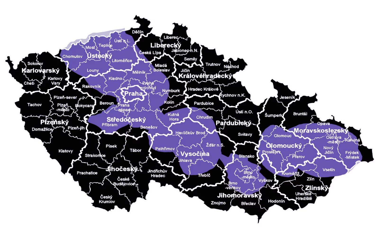 Mapa pokrytí signálem stanice ZUN od 1. ledna 2024
