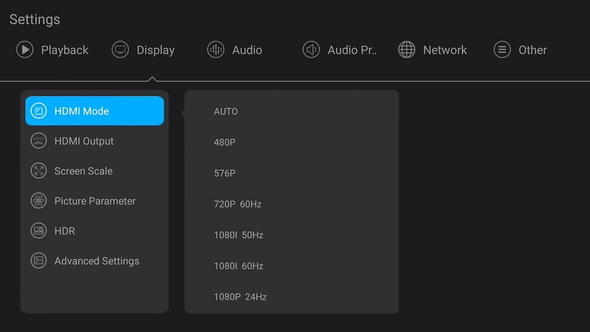 Zidoo X20 Pro - Nastavení zobrazovače