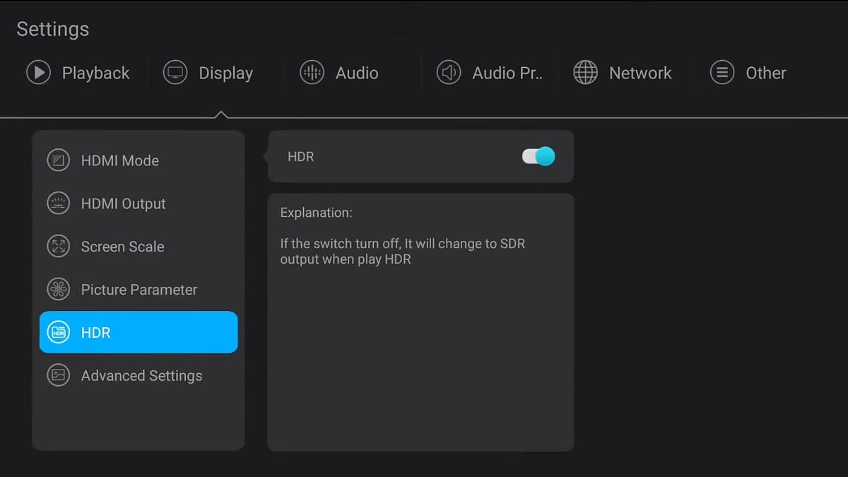 Zidoo X20 Pro - Nastavení zobrazovače