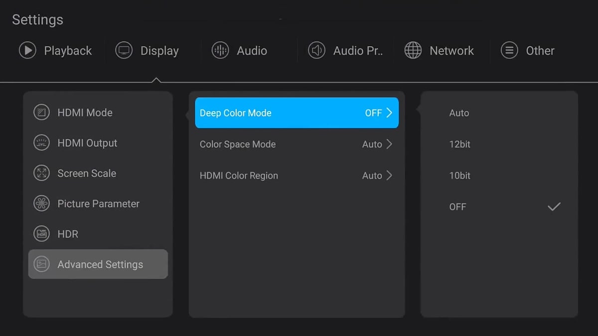 Zidoo X20 Pro - Nastavení zobrazovače