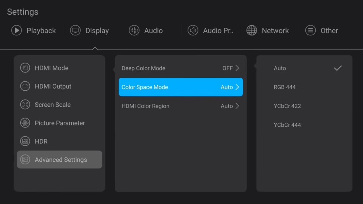 Zidoo X20 Pro - Nastavení zobrazovače