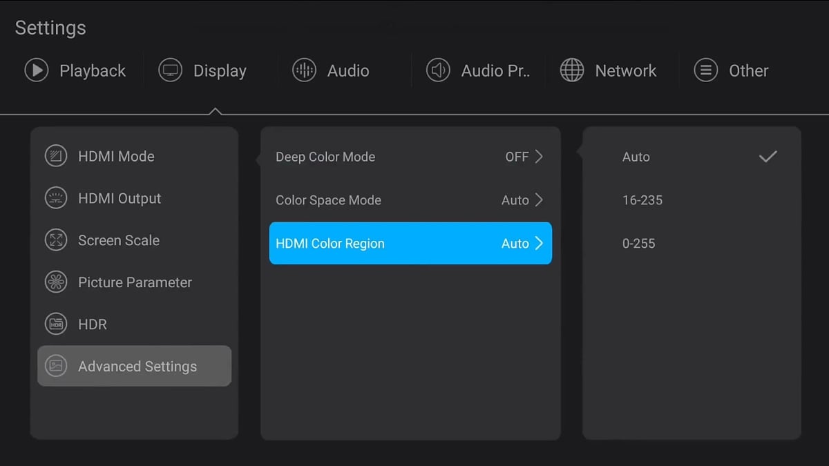Zidoo X20 Pro - Nastavení zobrazovače