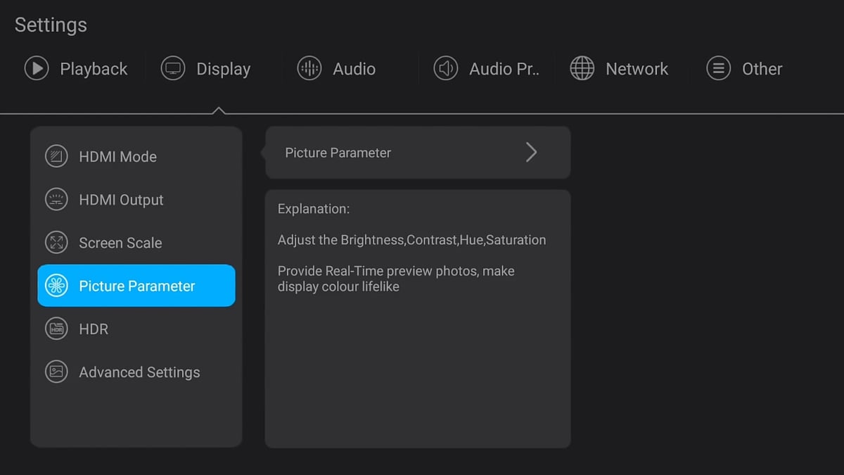 Zidoo X20 Pro - Nastavení zobrazovače
