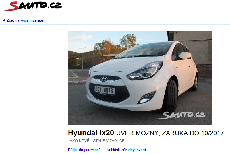 Hundai ix20, sAuto.cz, inzerentem je soukromá osoba, kilometry stočeny