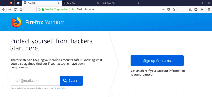 Firefox Monitor vám řekne, jestli váš některý z vašich online účtů nebyl někdy kompromitován (foto: Mozilla)