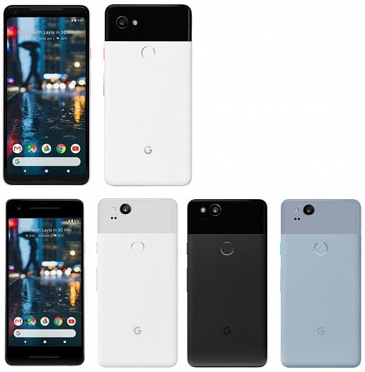 Takhle budou vypadat Pixel 2 XL (nahoře) a Pixel 2 (dole)