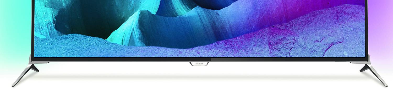 Philips řady 7000 (7100) - nožičky montované po straně panelu přesahují jeho rozměr, na což je třeba při nákupu nezapomenout. OD 7100 výše, ale můžete dokoupit i klasický podstavec se středovou nohou.