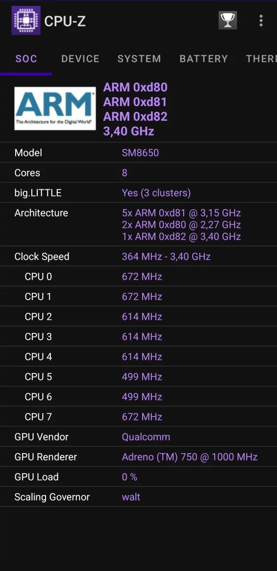Informace o procesoru z CPU-Z