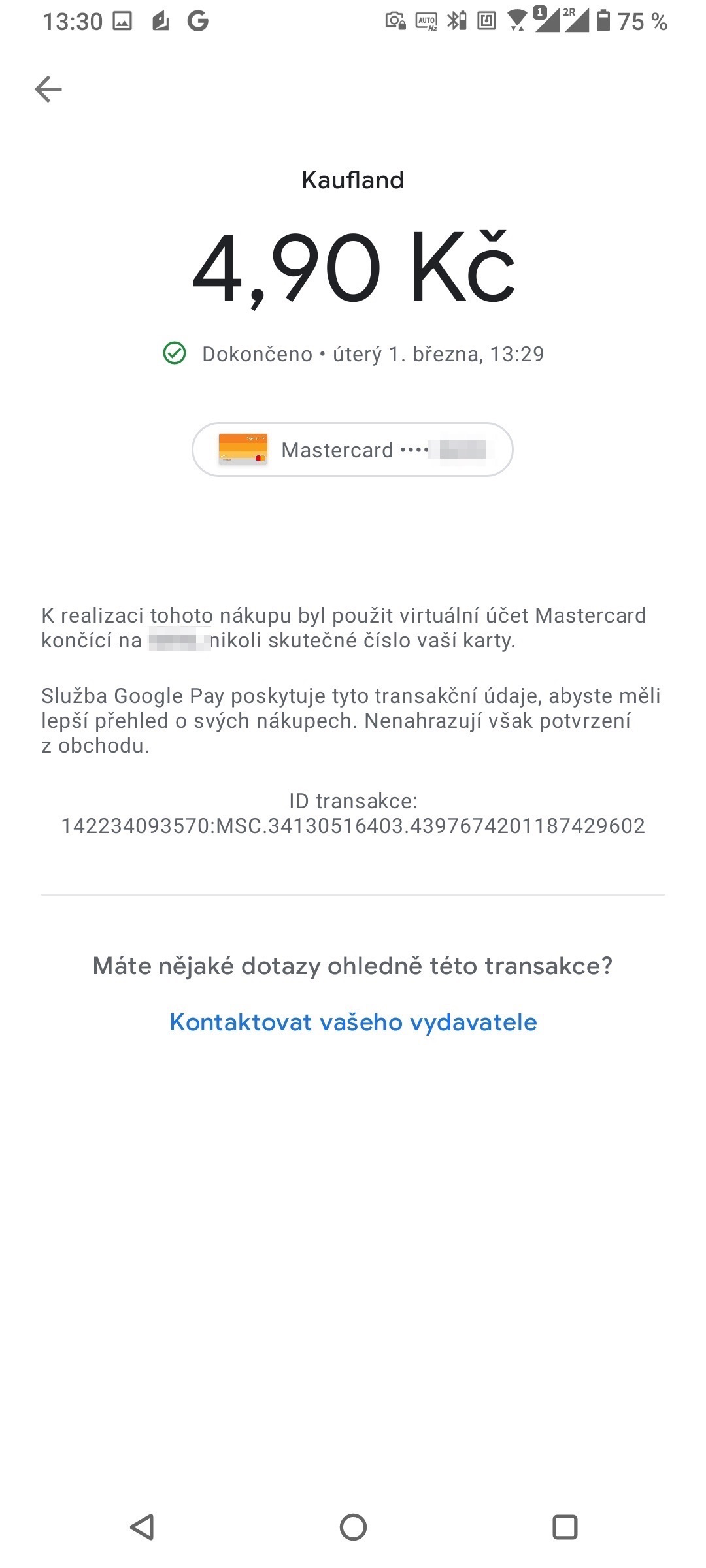 Ruské platební karty mimo sankcemi postižené vydavatele karet nadále fungují i v Česku. Platba přes Google Pay. (1. 3. 2022)