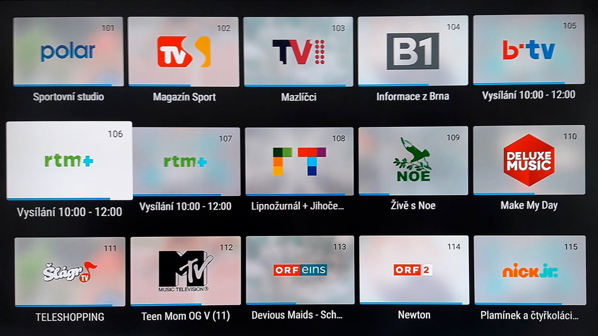 SledováníTV - Hlavní menu a seznam kanálů