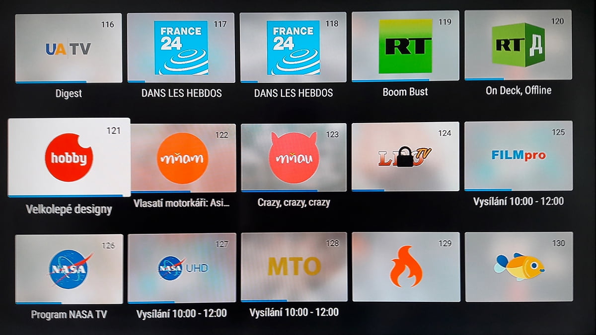 SledováníTV - Hlavní menu a seznam kanálů