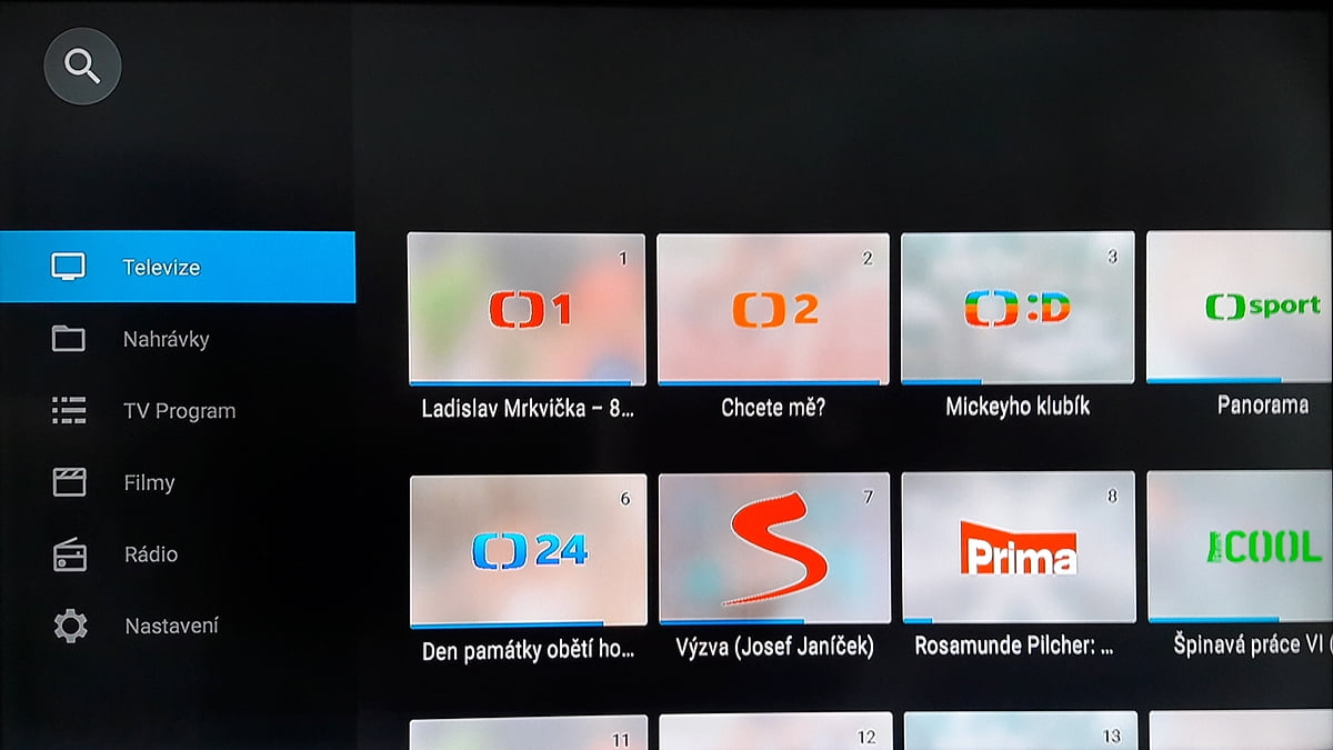 SledováníTV - Hlavní menu a seznam kanálů