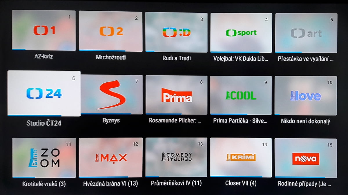 SledováníTV - Hlavní menu a seznam kanálů